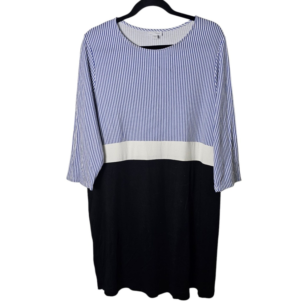 J Jill XL Knit Dress 3/4 Sleeve Knee Length Stretch Black‎ Blue Comfort Casual